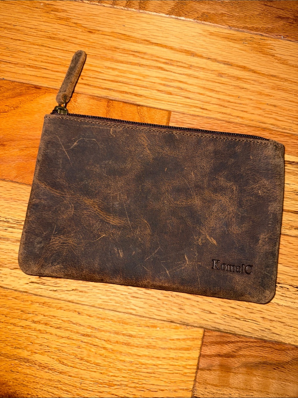 KomalC Brown Distressed Leather Toiletry Pouch